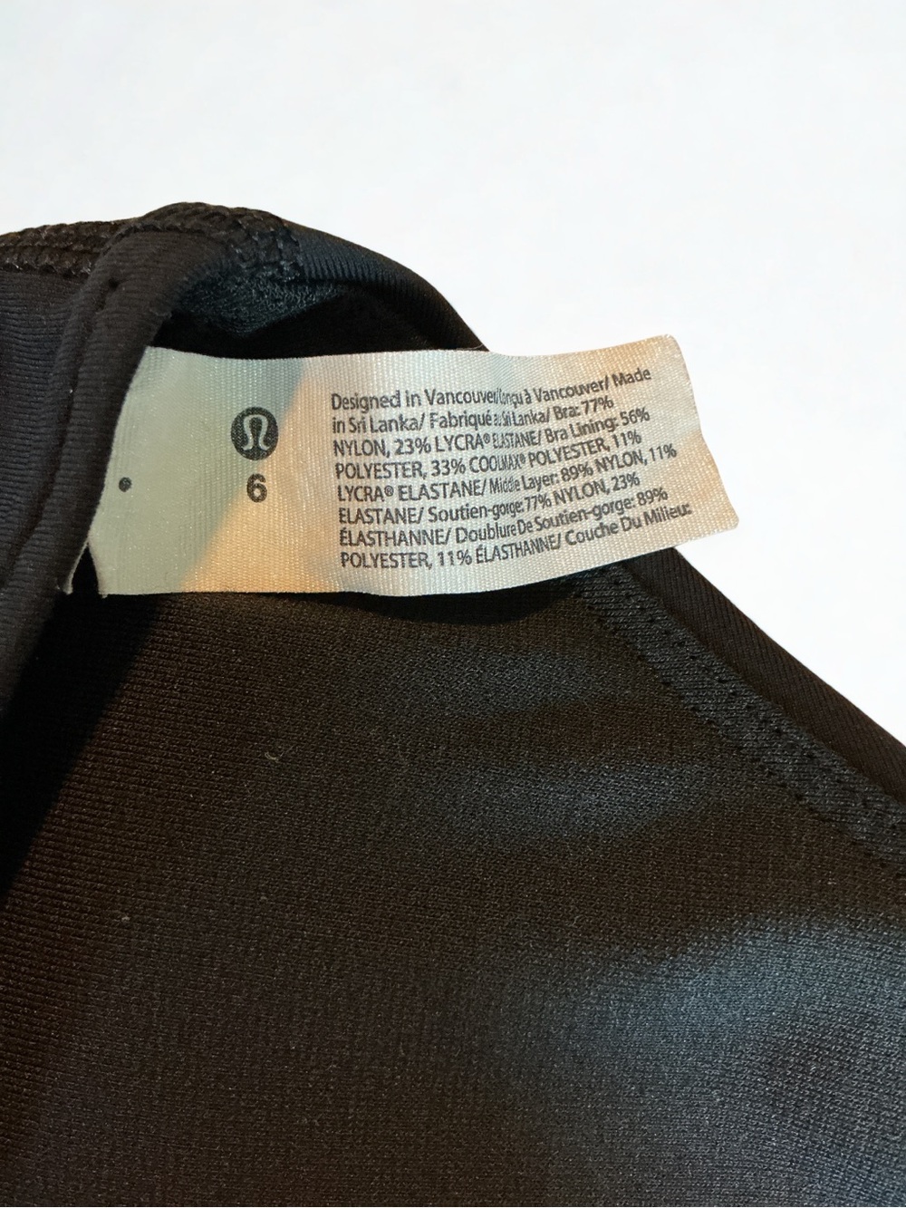 Lululemon Athletica Black Sports Bra With White Tag Detail - Picture 2 of 4
